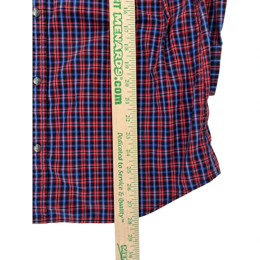 Banana Republic Mens Slim Fit Western Plaid Snap Front Shirt Red Blue‎ L V/1204